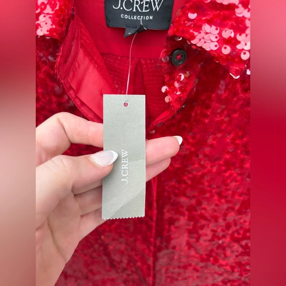NWT J.Crew Collection Classic-fit Sequin Shirt in Dark Red Button-up Blouse - Picture 6 of 8